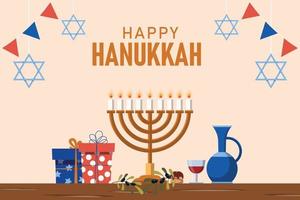 Happy Hanukkah background. Design with candle and jug. vector