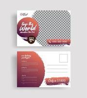 Modern eddm travel and tour postcard template design with colorful shape and fully editable file. vector