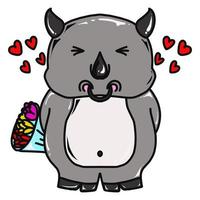 Vector design of a cartoon buffalo in love holding a flower suitable for logos, stickers and others