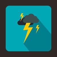 Gray cloud and lightning icon, flat style vector