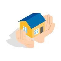 Hands holding a house icon, isometric 3d style vector