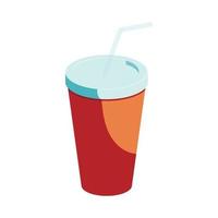 Red paper cup with straw icon, cartoon style vector