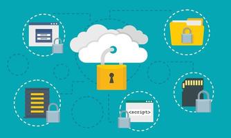 fondo de concepto de nube de datos protegidos, estilo plano vector