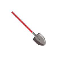 Shovel with red handle icon, cartoon style vector
