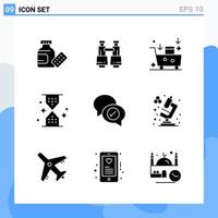 Modern 9 solid style icons Glyph Symbols for general use Creative Solid Icon Sign Isolated on White Background 9 Icons Pack Creative Black Icon vector background