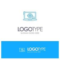 Laptop Monitor Lcd Presentation Blue outLine Logo with place for tagline vector