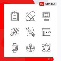 Creative Set of 9 Universal Outline Icons isolated on White Background Creative Black Icon vector background