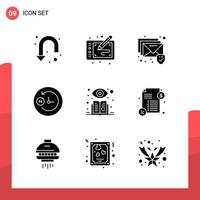 Pack of 9 Universal Glyph Icons for Print Media on White Background Creative Black Icon vector background