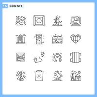 Outline Pack of 16 Universal Symbols of architecture tool launcher data usa Editable Vector Design Elements