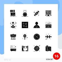 16 Thematic Vector Solid Glyphs and Editable Symbols of direct video sport play festival Editable Vector Design Elements