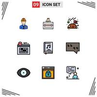 Modern Set of 9 Filledline Flat Colors Pictograph of album clock case design space Editable Vector Design Elements