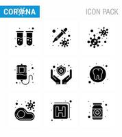 9 Solid Glyph Black Coronavirus disease and prevention vector icon protect donation bacteria transfusion virus viral coronavirus 2019nov disease Vector Design Elements