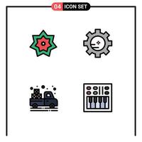 Mobile Interface Filledline Flat Color Set of 4 Pictograms of holy truck month setting lab agriculture Editable Vector Design Elements