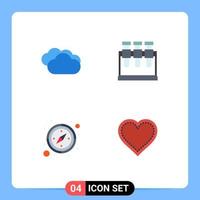 4 Universal Flat Icons Set for Web and Mobile Applications cloud raining gps rainy weather science love Editable Vector Design Elements