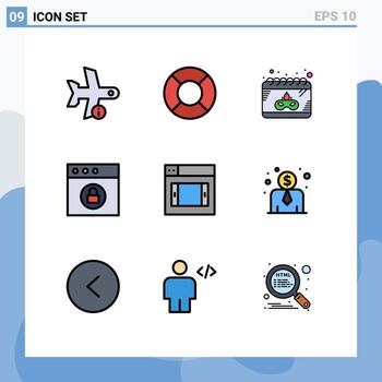 9 Universal Filledline Flat Color Signs Symbols of mobile web calendar mac app Editable Vector Design Elements