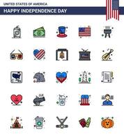 feliz día de la independencia paquete de 25 líneas planas llenas de signos y símbolos para cocinar barbacoa día usa país editable usa día elementos de diseño vectorial vector