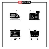 Set of 4 Solid Style Icons for web and mobile Glyph Symbols for print Solid Icon Signs Isolated on White Background 4 Icon Set Creative Black Icon vector background