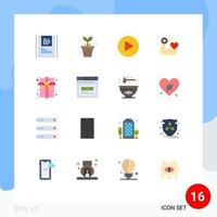 Pack of 16 Modern Flat Colors Signs and Symbols for Web Print Media such as internet gift school education box heart Editable Pack of Creative Vector Design Elements