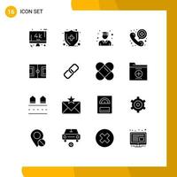 Pack of 16 Modern Solid Glyphs Signs and Symbols for Web Print Media such as game field graduate telephone communication Editable Vector Design Elements