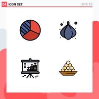 Set of 4 Modern UI Icons Symbols Signs for diagram graph food analysis bowl Editable Vector Design Elements