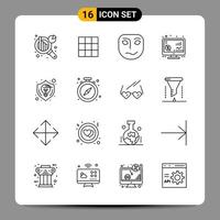 16 Black Icon Pack Outline Symbols Signs for Responsive designs on white background 16 Icons Set Creative Black Icon vector background