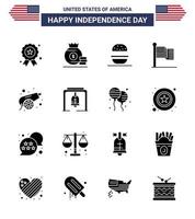Happy Independence Day Pack of 16 Solid Glyphs Signs and Symbols for canon usa burger thanksgiving american Editable USA Day Vector Design Elements