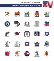 Happy Independence Day Pack of 25 Flat Filled Lines Signs and Symbols for usa independence entrance cake american Editable USA Day Vector Design Elements