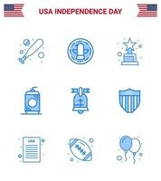 Pack of 9 creative USA Independence Day related Blues of usa ring award ball drink Editable USA Day Vector Design Elements