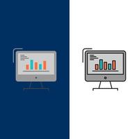 Chart Analytics Business Computer Diagram Marketing Trends  Icons Flat and Line Filled Icon Set Vector Blue Background