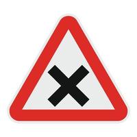 Warning of intersection road icon, flat style. vector