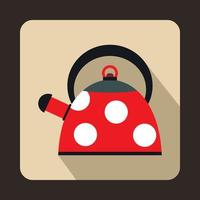 Red kettle with white dots icon, flat style vector