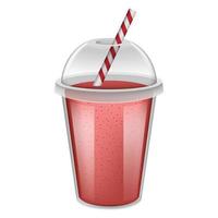 Plastic cup red smoothie mockup, realistic style vector