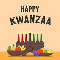 kwanzaa de diseño plano con velas y frutas vector