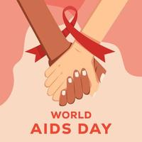 flat design world aids day with hands holding and red bow ribbon vector