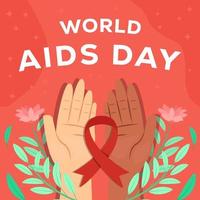 world aids day in flat design with hands and red bow ribbon vector