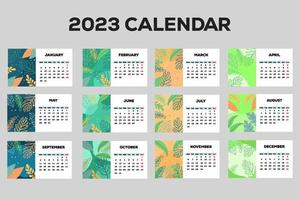 Plantilla de calendario de año nuevo 2023 con hojas dibujadas a mano vector