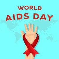 world aids day with hand wrapped around by bow ribbon vector