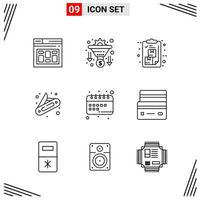 9 Icons Line Style Grid Based Creative Outline Symbols for Website Design Simple Line Icon Signs Isolated on White Background 9 Icon Set Creative Black Icon vector background