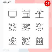 Vector Pack of 9 Icons in Line Style Creative Outline Pack isolated on White Background for Web and Mobile Creative Black Icon vector background