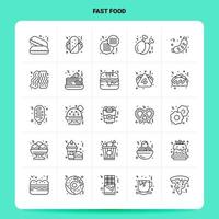 contorno 25 conjunto de iconos de comida rápida diseño de estilo de línea vectorial conjunto de iconos negros conjunto de pictogramas lineales diseño de ideas de negocios web y móvil ilustración vectorial vector