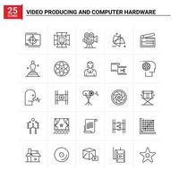 25 producción de video y conjunto de iconos de hardware de computadora fondo vectorial vector