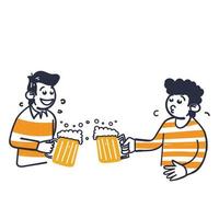 hand drawing doodle person holding beer illustration vector