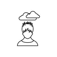 Depressed man with dark cloud over his head icon vector