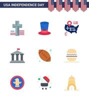 feliz día de la independencia paquete de iconos de 9 pisos para web e impresión pelota americana mapa de rugby pelota americana elementos de diseño vectorial editables del día de estados unidos vector