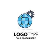 international business globe world wide gear Flat Color Icon Vector