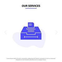 Our Services Data Archive Business Information Solid Glyph Icon Web card Template vector