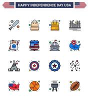 Happy Independence Day USA Pack of 16 Creative Flat Filled Lines of shield usa gate love usa Editable USA Day Vector Design Elements