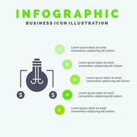 bulbo idea solución dólar sólido icono infografía 5 pasos presentación antecedentes vector