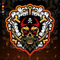 Skull head pirates mascot. esport logo design vector