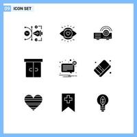 Set of 9 Commercial Solid Glyphs pack for alert furniture light drawer service Editable Vector Design Elements